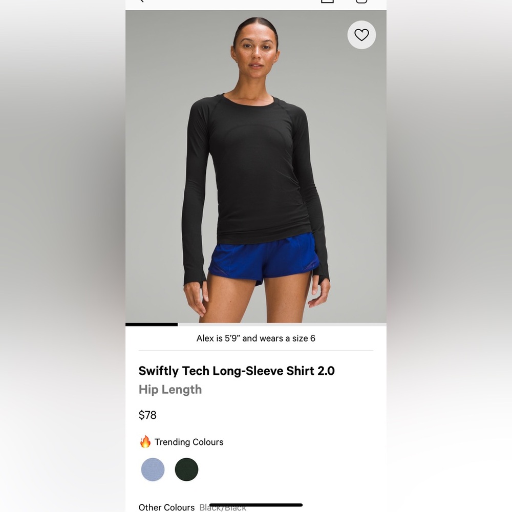 LULULEMON Athletica Crewneck BLACK SWIFTLY LONG SLEEVE!! Sz 2 W/LULULEMON bag!